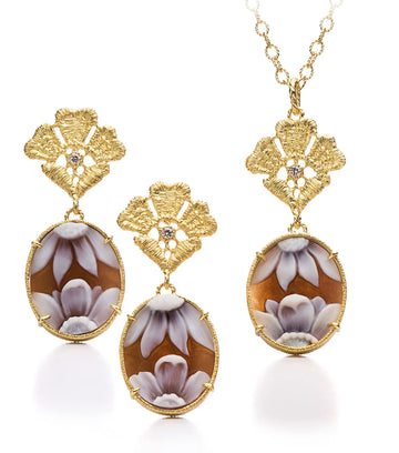 Pendant "Floral Cameo" in yellow gold with brilliant-cut diamond 2